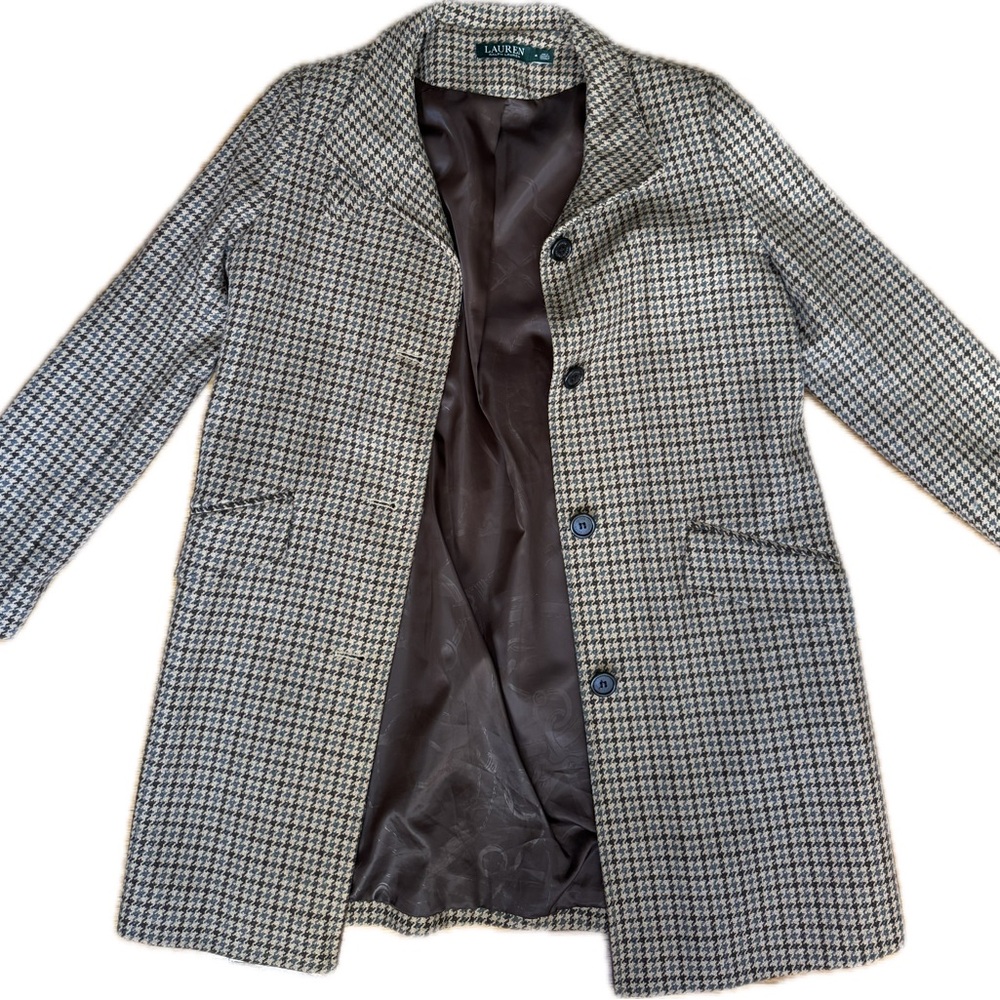 Lauren Ralph Lauren Black and White Houndstooth Wool Coat